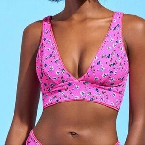 Maaji Fuchsia Bikini Top with Floral Accents